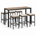 7-teiliges Bartisch-Set mit 6 gepolsterten Barhockern, Tisch 180 × 70 × 105 cm, Hocker 40 × 40 × 75 cm, Schwarz/Braun/Beige