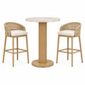 3-teiliges Bar-Set mit rundem Bartisch Ø 90 × H 105 cm und 2 Barstühlen B 55 × T 58 × H 98 cm, Beige, Natur und Creme