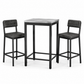 3-teiliges Bartisch-Set in Grau und Schwarz, Tisch 60 × 60 × 90 cm, 2 gepolsterte Barstühle 40 × 45 × 95 cm