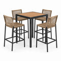 5-teiliges Gartenbar-Set mit Tisch 90 × 90 × 95 cm und 4 Stühlen 48 × 52 × 105 cm, Braun/Schwarz
