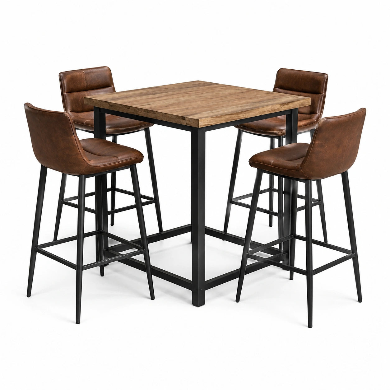 5-teiliges Bartisch-Set mit Tisch 100 × 100 × 91 cm und 4 Barstühlen, Braun-Schwarz