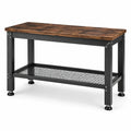 Werkbank mit Gitterablage und höhenverstellbaren Füßen, 120 × 60 × 90 cm, Braun/Schwarz