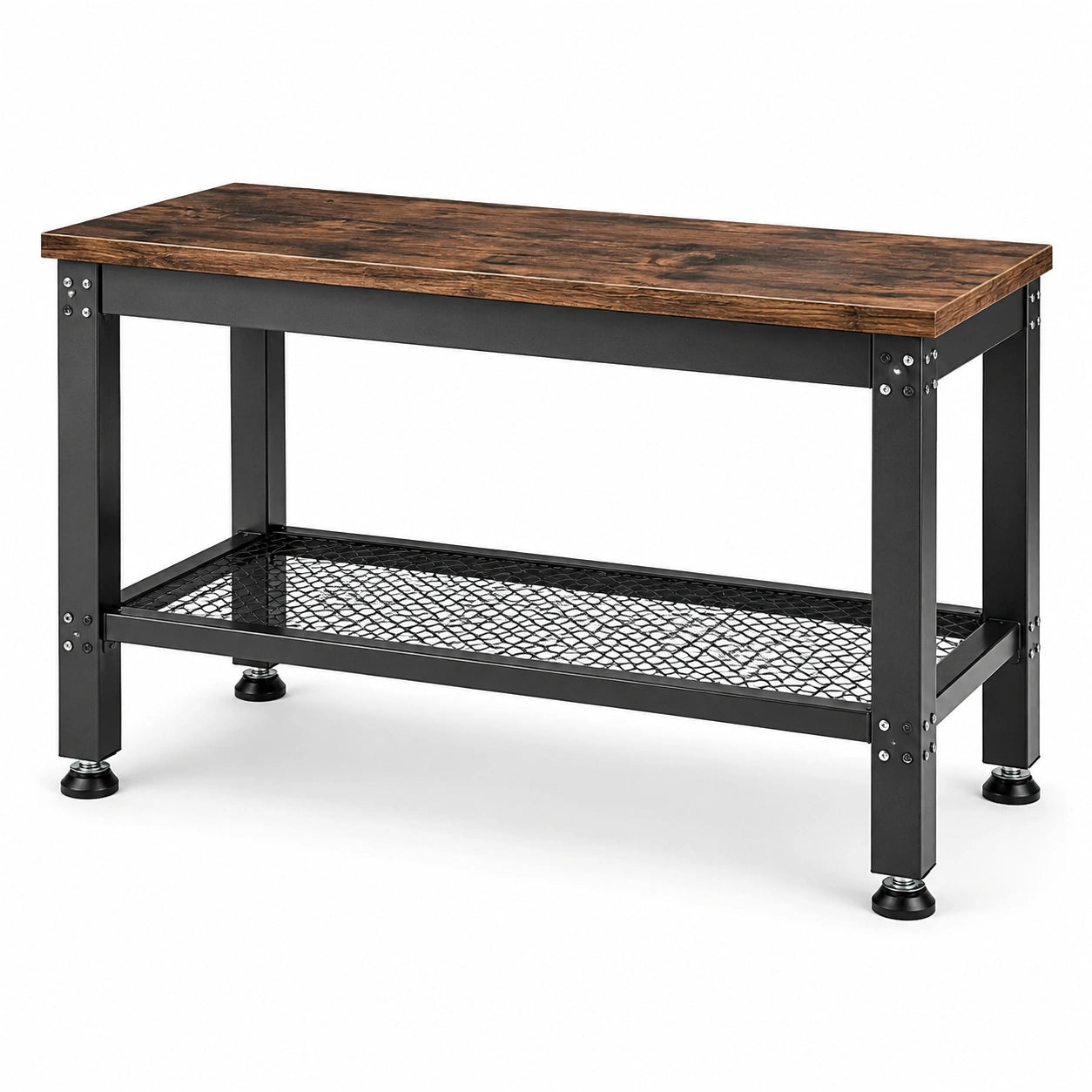 Werkbank mit Gitterablage und höhenverstellbaren Füßen, 120 × 60 × 90 cm, Braun/Schwarz