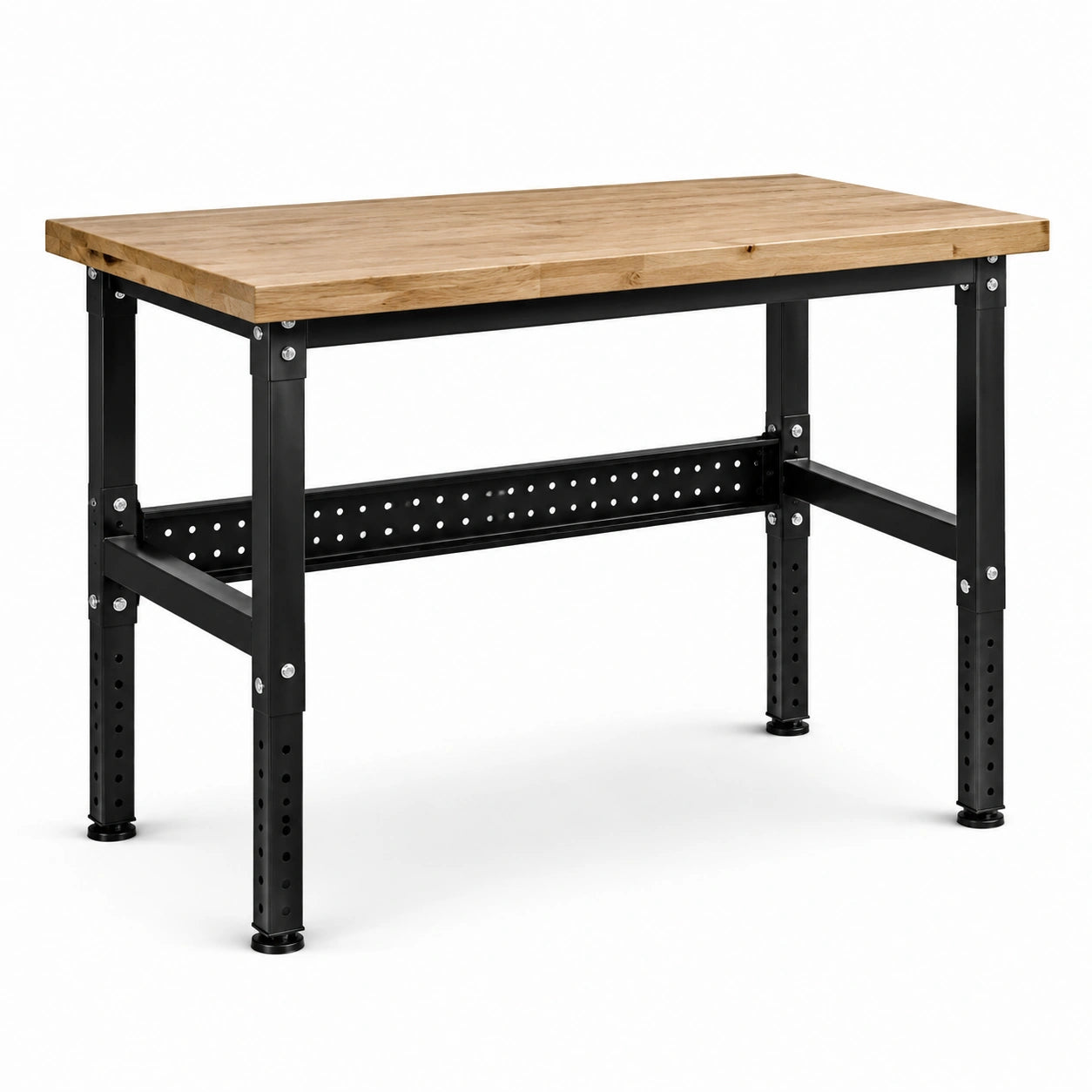 Höhenverstellbare Werkbank mit Holzarbeitsplatte und Stahlgestell, 120 × 60 × 90 cm, Natur, Schwarz und Silber