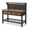 Werkbank aus Holzwerkstoff und Stahl mit Lochwand, 2 Schubladen und 2 Ablagen, Braun/Schwarz, 120 × 60 × 155 cm