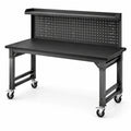 Mobile Stahlwerkbank mit Lochwand, oberer Ablage und Rollen, 152 × 61 × 151 cm, Schwarz