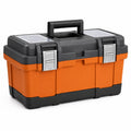Werkzeugkoffer mit Metallverschlüssen, Tragegriff und Kleinteilefächern, 48 × 25 × 25 cm, Orange/Schwarz/Silber