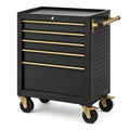 Abschließbarer Stahlwagen mit 5 Schubladen und 4 Lenkrollen, Schwarz/Gold, 70 × 33 × 82 cm