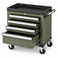 Mobiler Werkzeugwagen aus Stahl mit 4 Schubladen, Rollen und Ablagefläche, 77 × 47 × 89 cm, Olivgrün/Schwarz/Silber