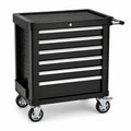 Mobiler Werkzeugwagen aus Stahl mit 6 abschließbaren Schubladen, Schwarz/Silber, 85 × 46 × 95 cm