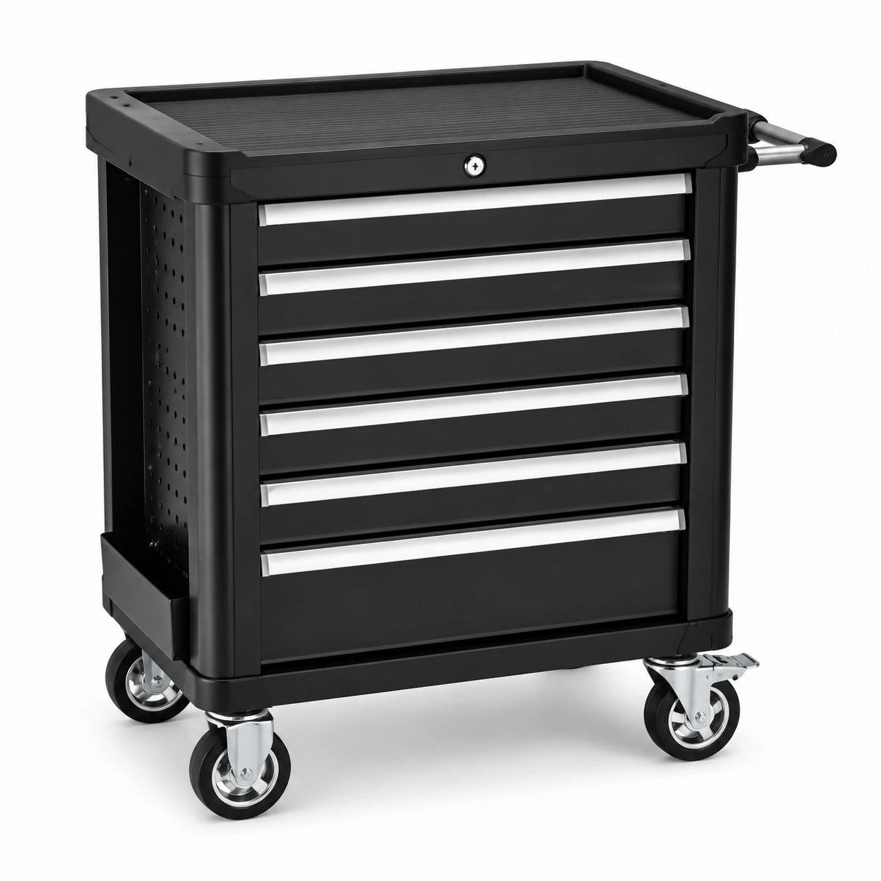 Mobiler Werkzeugwagen aus Stahl mit 6 abschließbaren Schubladen, Schwarz/Silber, 85 × 46 × 95 cm