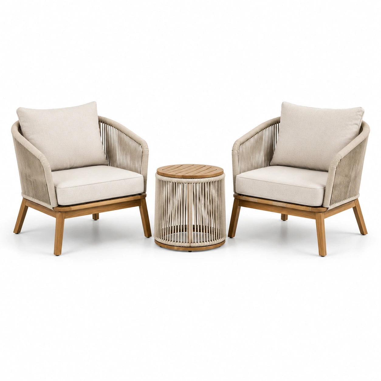 3-teiliges Gartenmöbelset Beige-Braun mit 2 Sesseln 78 × 76 × 80 cm und Beistelltisch Ø 50 × 52 cm