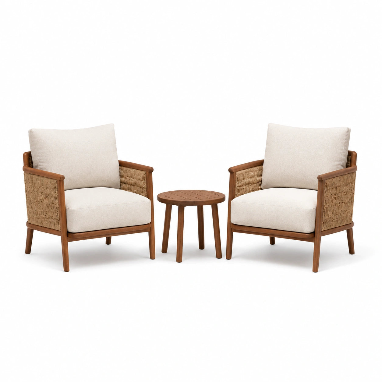 3-teiliges Gartenmöbel-Set Beige und Braun – 2 Sessel 75 × 78 × 82 cm und Tisch Ø 50 × 48 cm