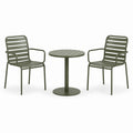 3-teiliges Metall-Set in Olivgrün mit rundem Tisch Ø 60 × 72 cm und 2 Armlehnstühlen 55 × 58 × 85 cm