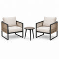 3-teiliges Gartenmöbel-Set mit 2 Sesseln 70 × 72 × 78 cm und Beistelltisch Ø 45 × 48 cm, Schwarz, Taupe und Beige