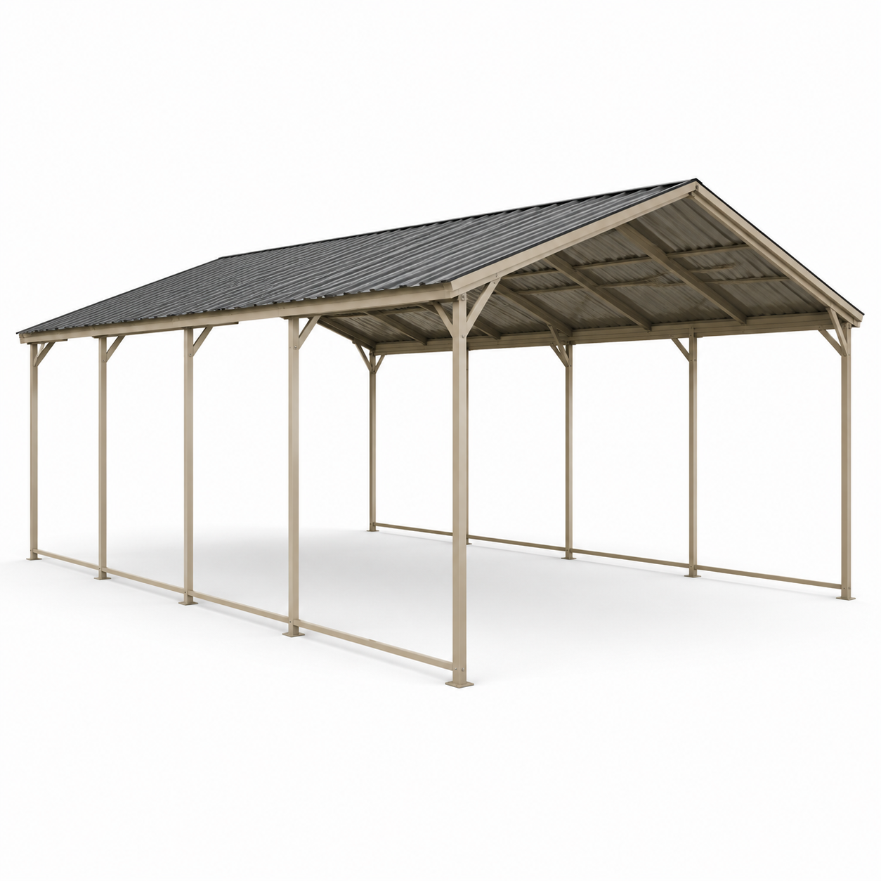 Freistehender Metall-Doppelcarport 600 × 600 × 300 cm mit Satteldach, Beige/Anthrazit