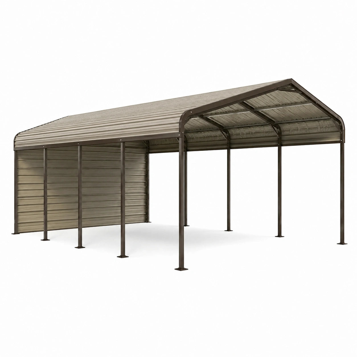 Doppelcarport aus Stahl mit gewölbtem Dach und Seitenwand, 600 × 600 × 270 cm, Braun/Anthrazit