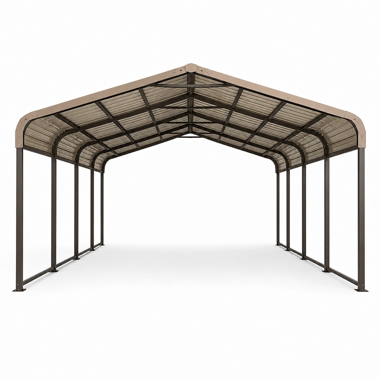 Freistehender Carport mit gewölbtem Satteldach, 610 × 367 × 305 cm, Dunkelbraun/Braun