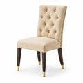 Gepolsterter Esszimmerstuhl mit Knopfheftung und Ziernägeln, Beige, 53 × 61 × 99 cm