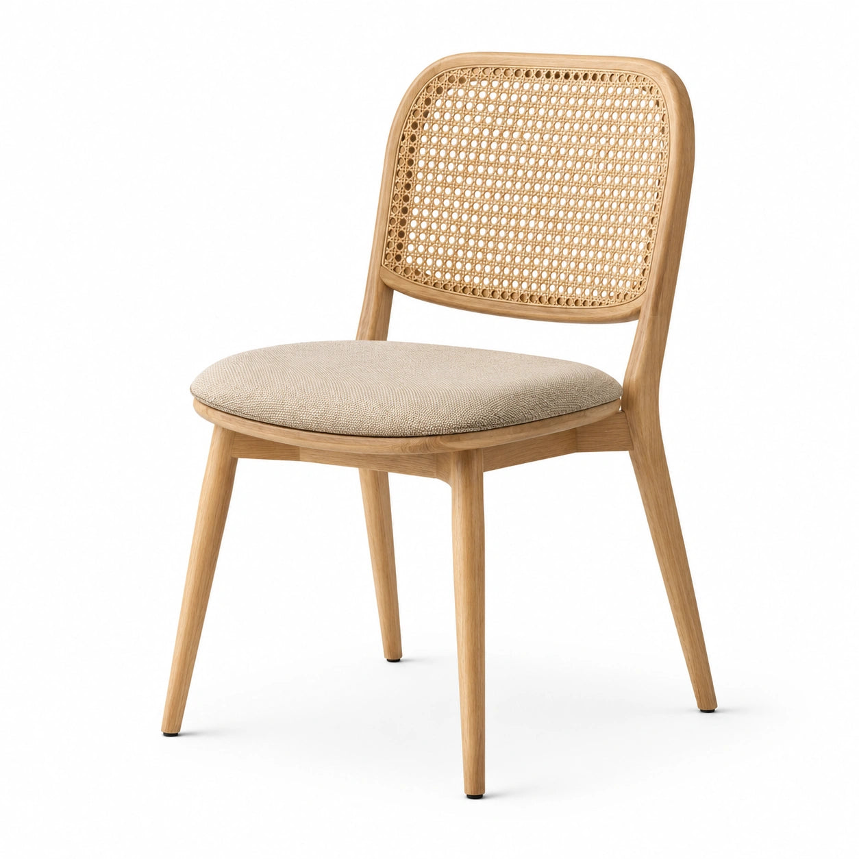 Esszimmerstuhl aus Holz mit Rattangeflecht und Polstersitz, Natur/Beige, 48 × 55 × 82 cm