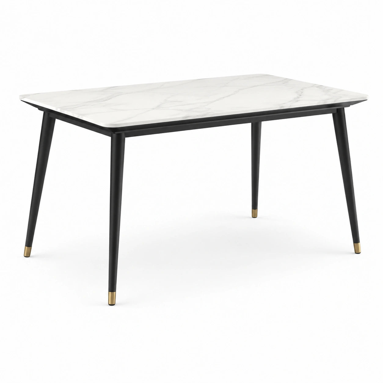 Moderner Esstisch 120 × 70 × 75 cm, Weiß in Marmoroptik, schwarzes Metallgestell mit goldfarbenen Akzenten