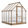 Gewächshaus 190 × 190 × 195 cm, Aluminiumrahmen in brauner Holzoptik, transparente Polycarbonatplatten, Scharniertür