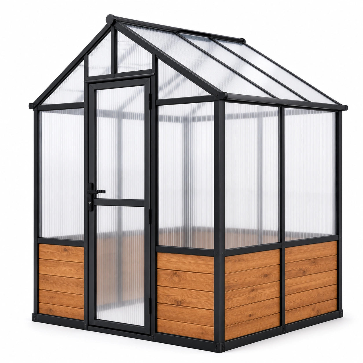 Gartengewächshaus mit Aluminiumrahmen und Polycarbonatplatten, Schwarz-Braun-Transparent, 185 × 125 × 195 cm