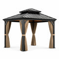 Gartenpavillon mit Metall-Festdach und Vorhängen, 300 × 300 × 280 cm, Anthrazit und Beige