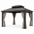 Gartenpavillon 365 × 300 × 290 cm, Anthrazit und Beige, mit festem Metall-Doppeldach und Vorhängen