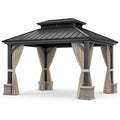 Gartenpavillon mit Metall-Festdach und Vorhängen, 430 × 360 × 310 cm, Anthrazit, Beige und Grau