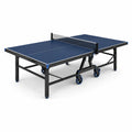 Klappbare Tischtennisplatte 274 × 152,5 × 76 cm aus Holzwerkstoff und Stahl mit Rollen und Netz, Blau/Schwarz