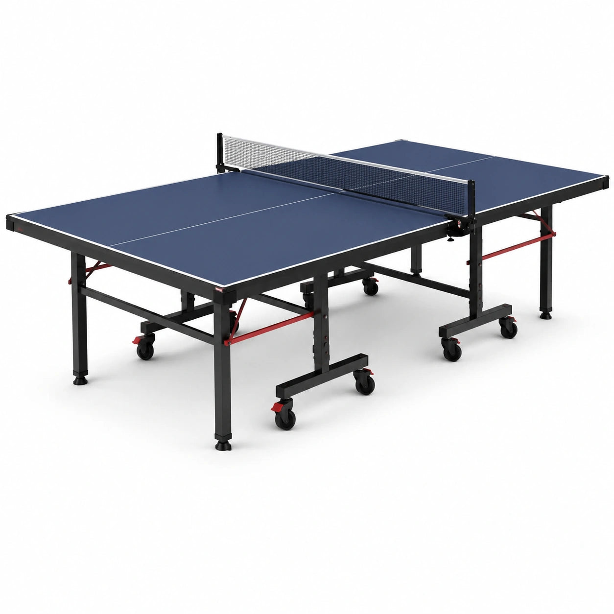 Klappbare Tischtennisplatte für den Innenbereich, 274 × 152,5 × 76 cm, mit Netz und feststellbaren Rollen, Dunkelblau/Schwarz